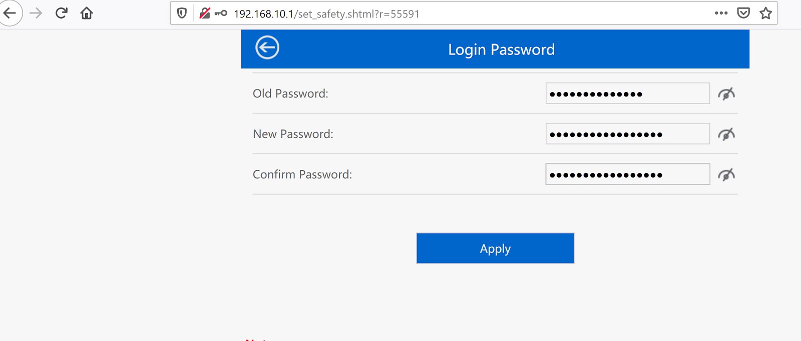 Setting the router config password.