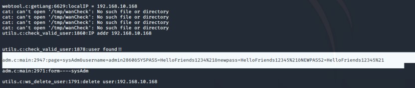 The UART output with a suspicious username parameter.