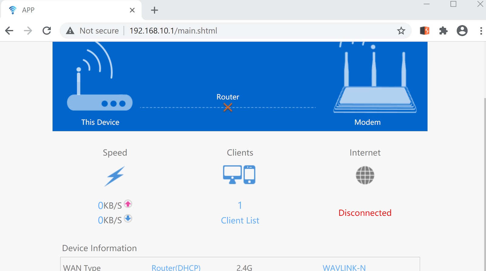 Our innocent victim, logged into their router.