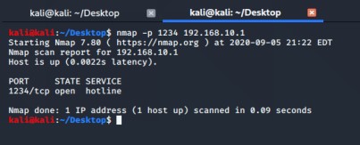 Viewing the open port on a network scan.